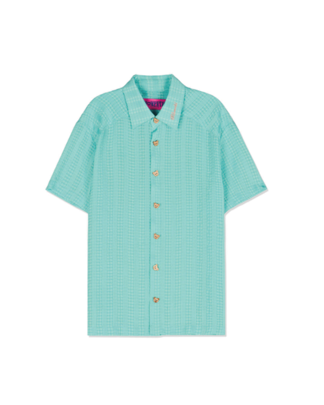 BEAR BUTTON CHECKERED SHIRT｜SKY BLUE