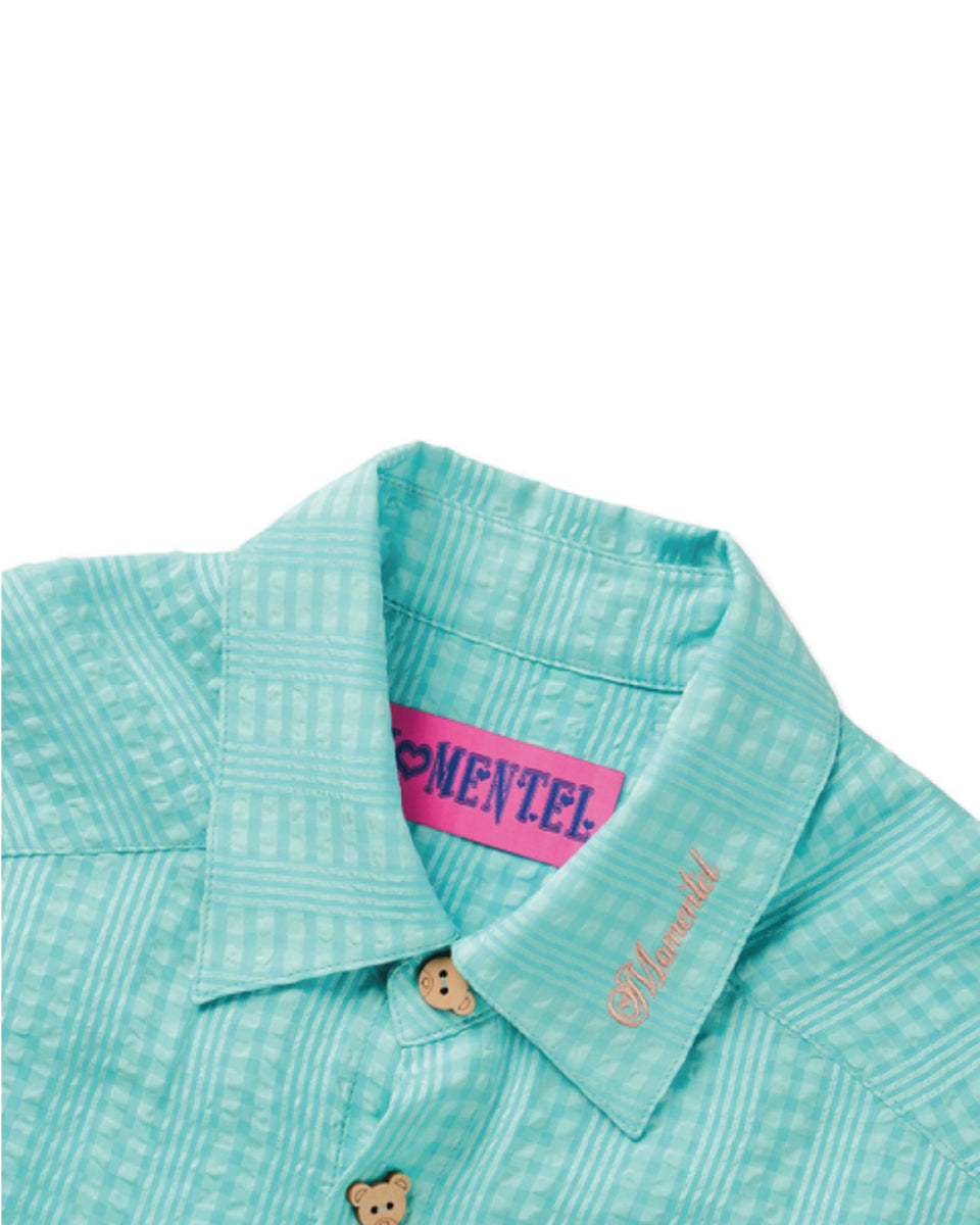 BEAR BUTTON CHECKERED SHIRT｜SKY BLUE – NOU-KON
