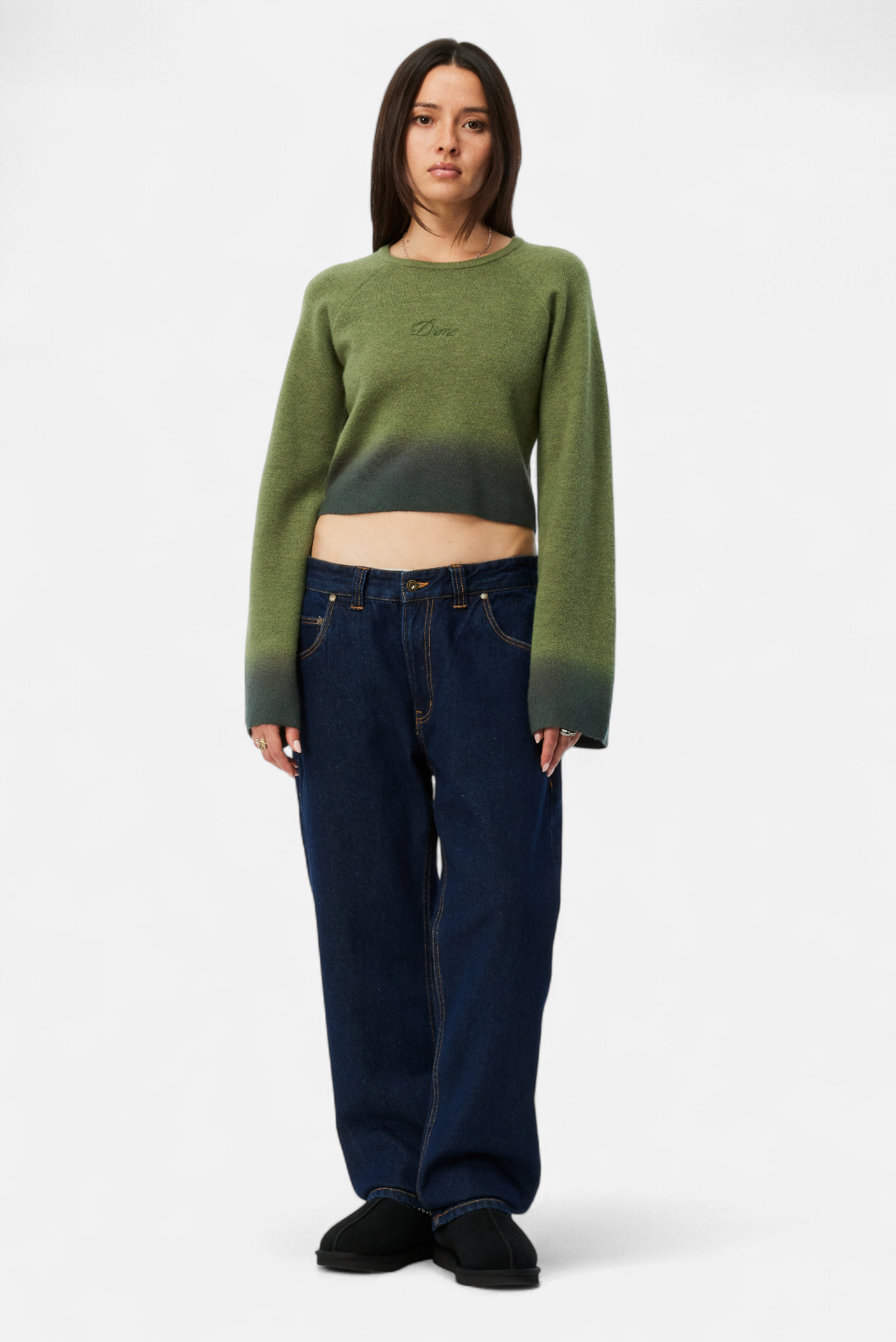 CROPPED MOHAIR KNIT｜GRADIENT OLIVE