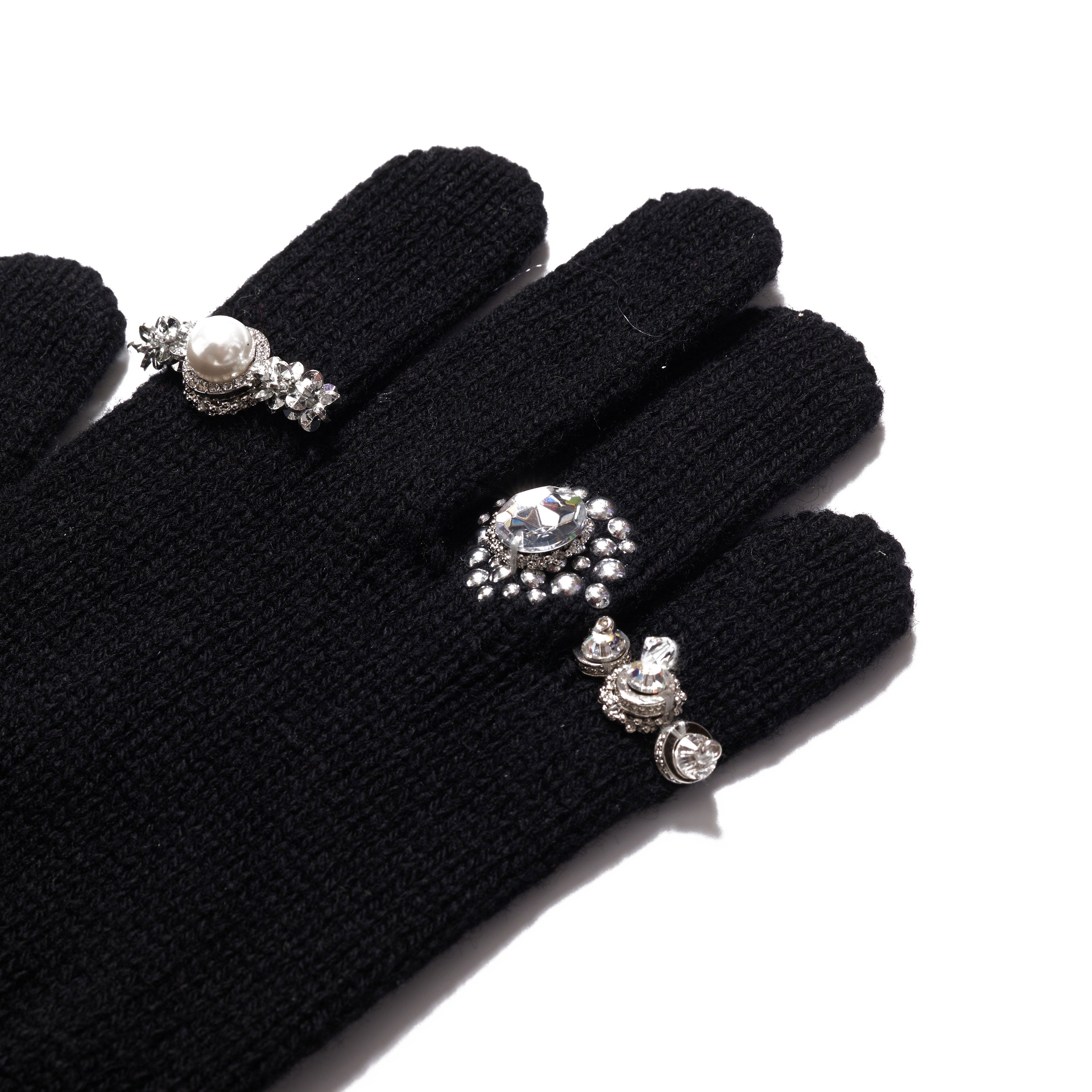 LONG KNIT GLOVES WITH RINGS｜BLACK