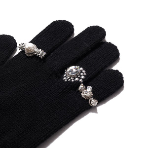LONG KNIT GLOVES WITH RINGS｜BLACK