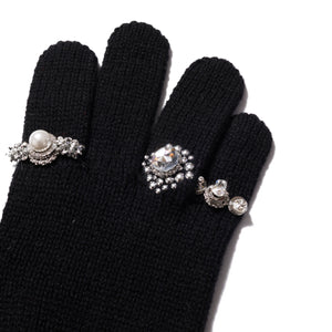 LONG KNIT GLOVES WITH RINGS｜BLACK