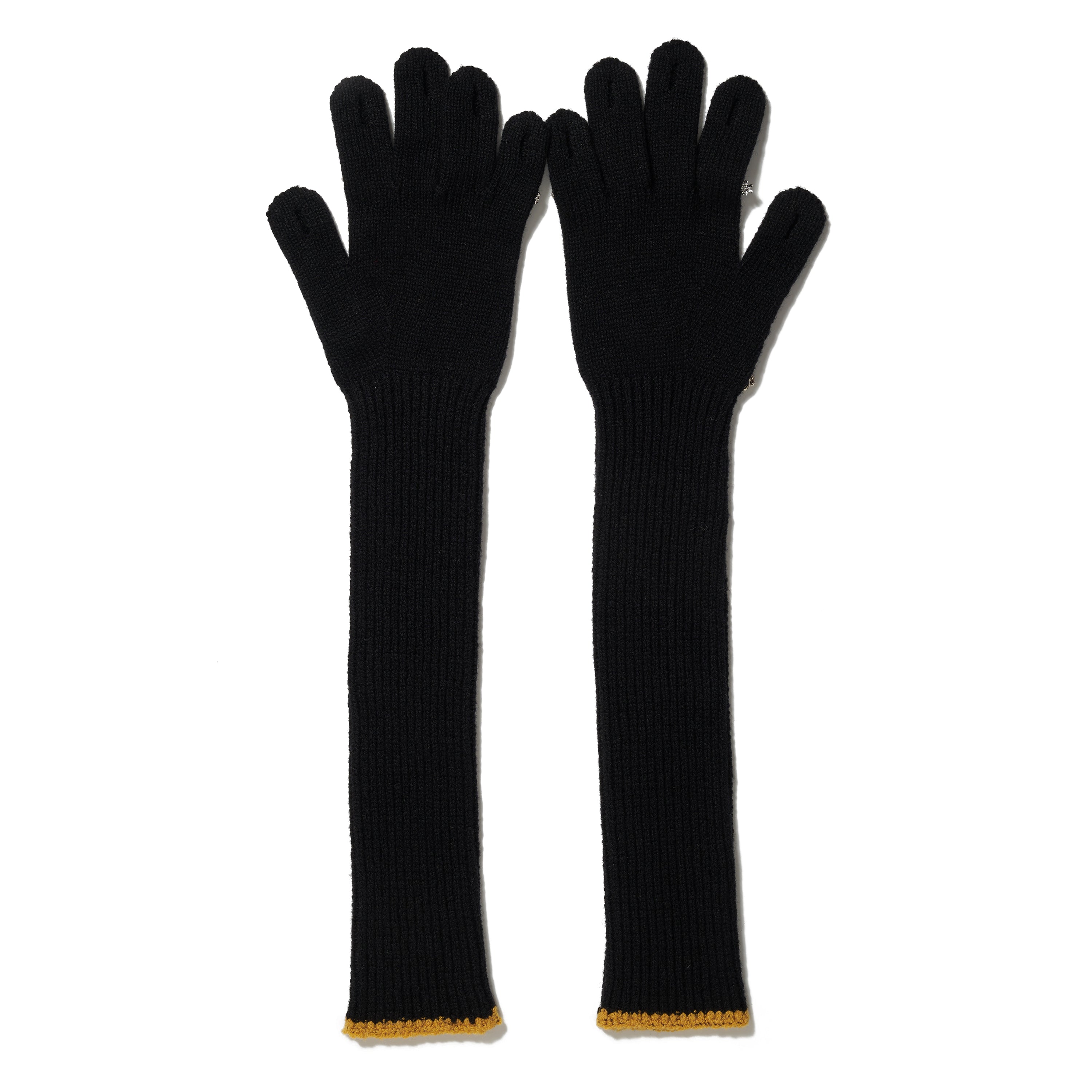LONG KNIT GLOVES WITH RINGS｜BLACK