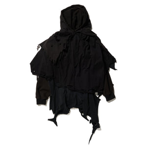 PHANTOM FRAYED HOODIE｜BLACK