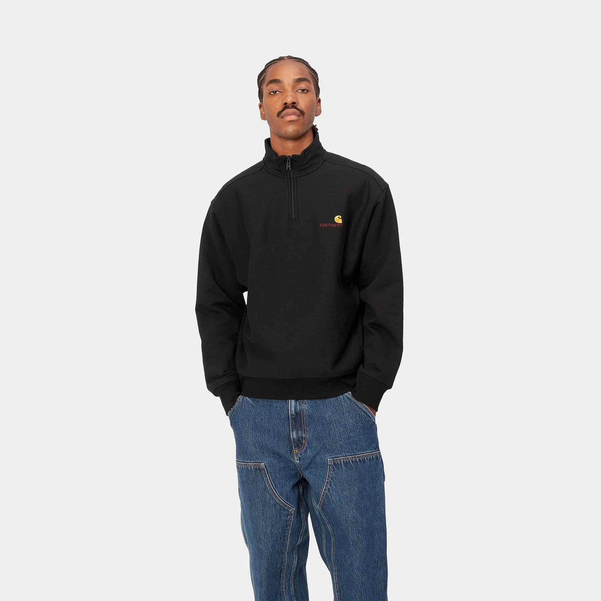 HALF ZIP AMERICAN SCRIPT SWEATSHIRT｜BLACK