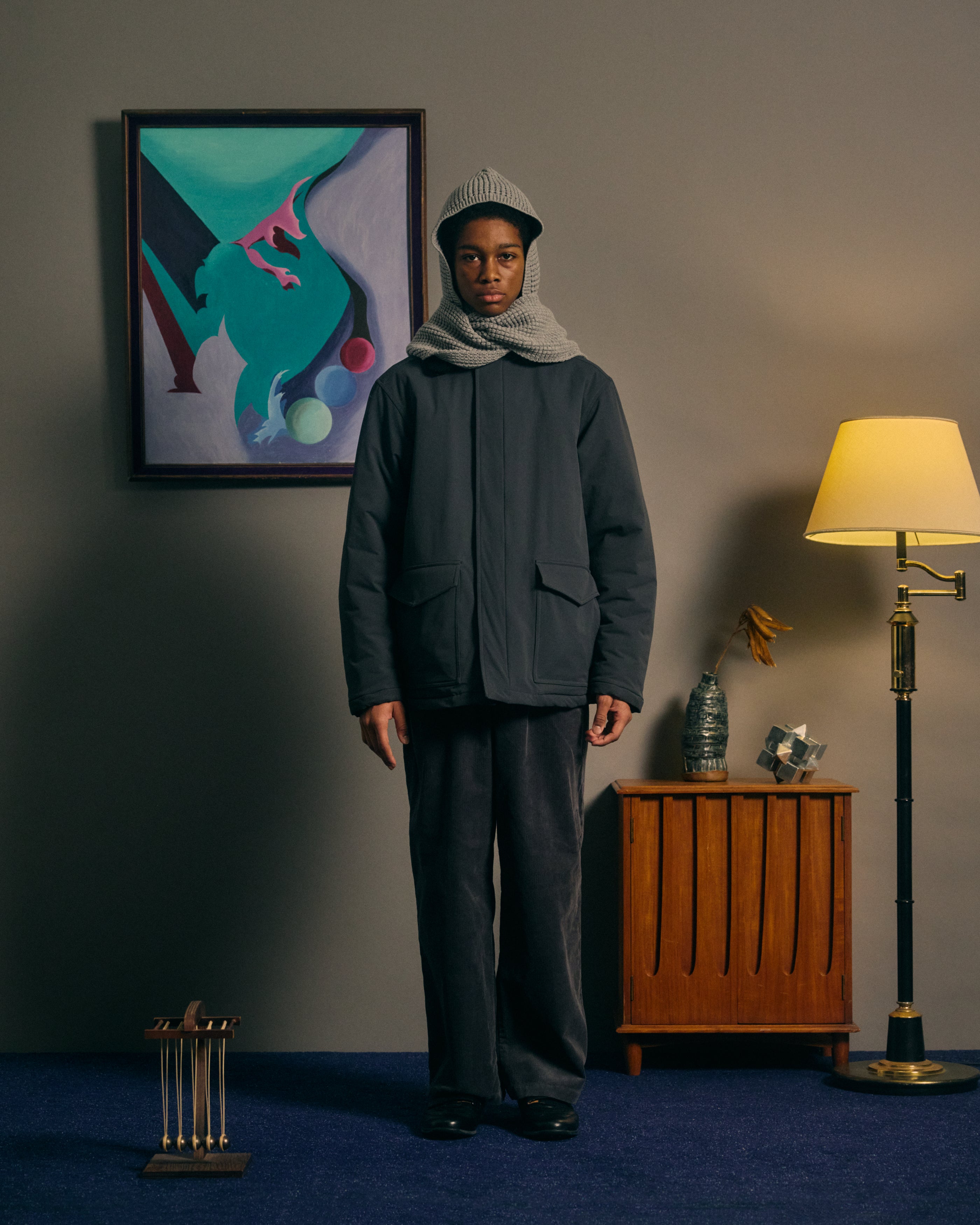 WAFFLE HOOD SCARF｜GREY