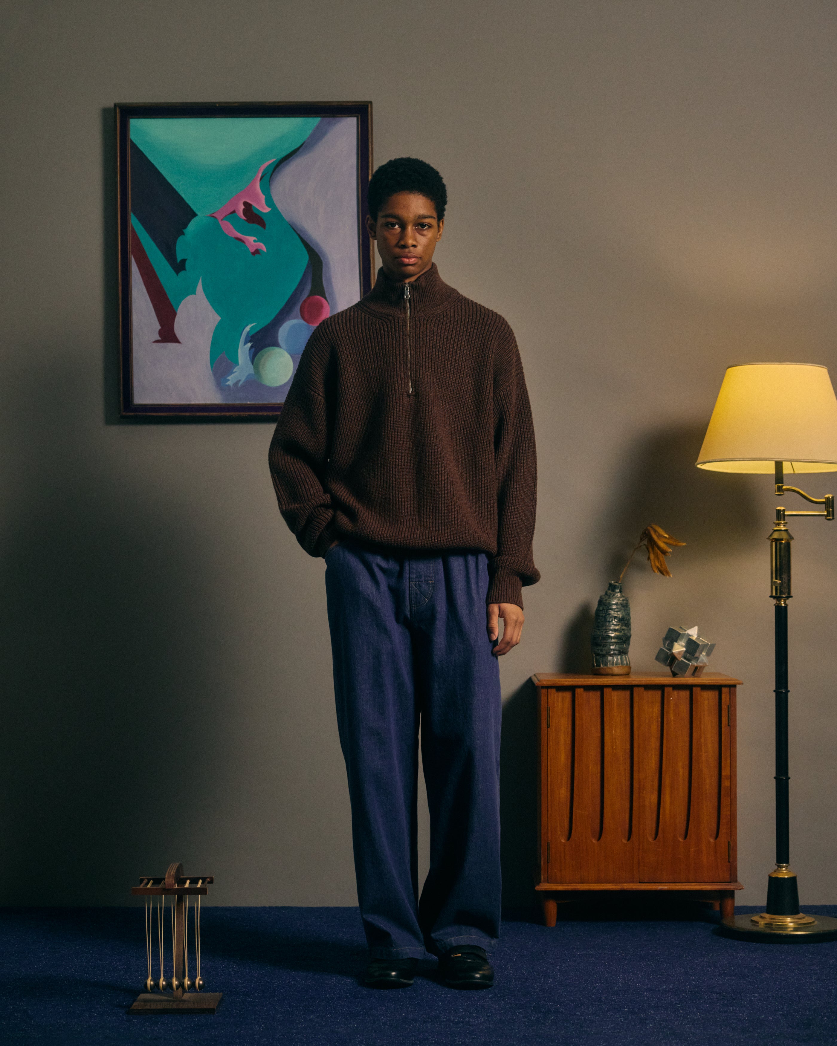 HALF ZIP KNIT｜BROWN