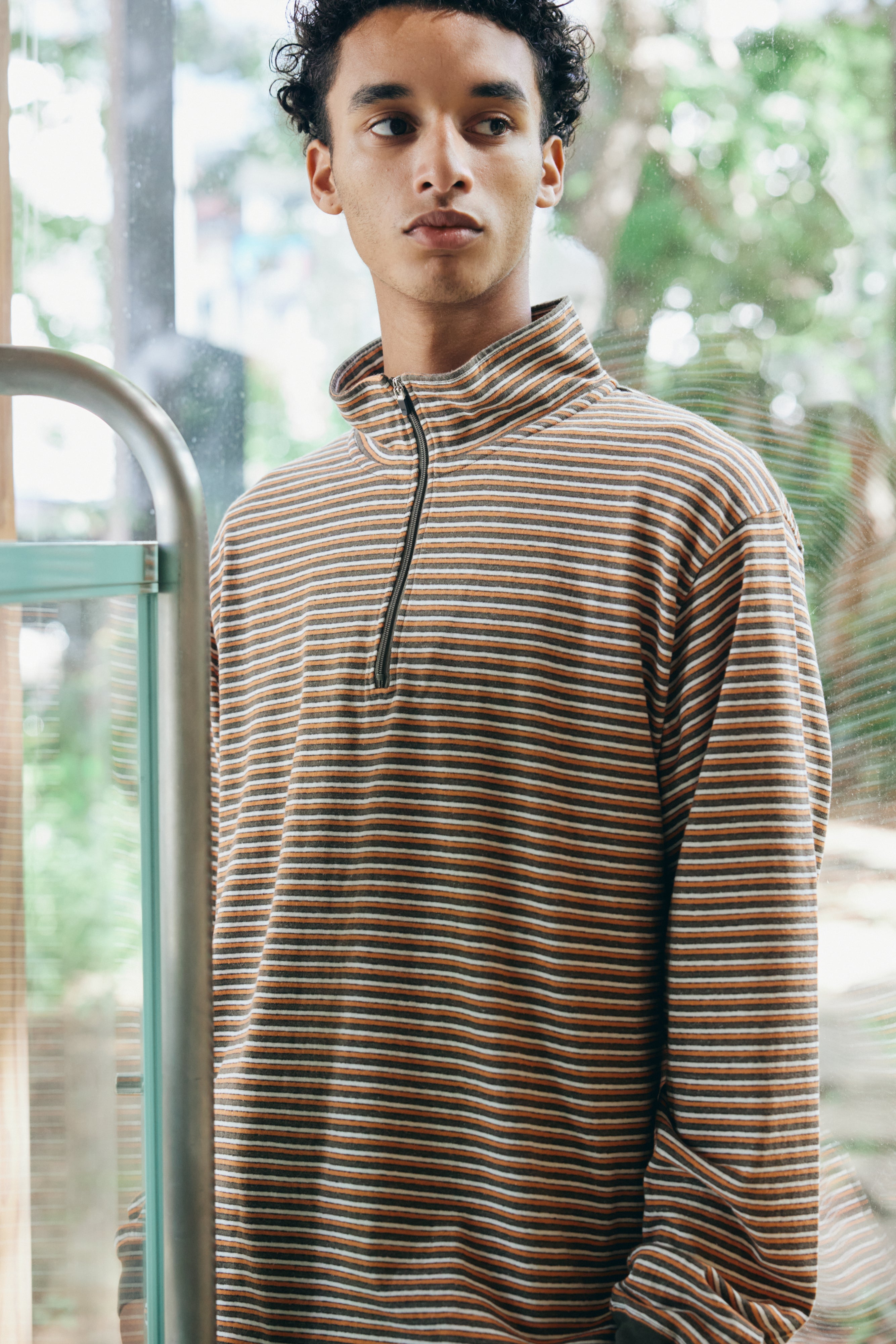 MULTI BORDER L/S STAND ZIP｜ORANGE