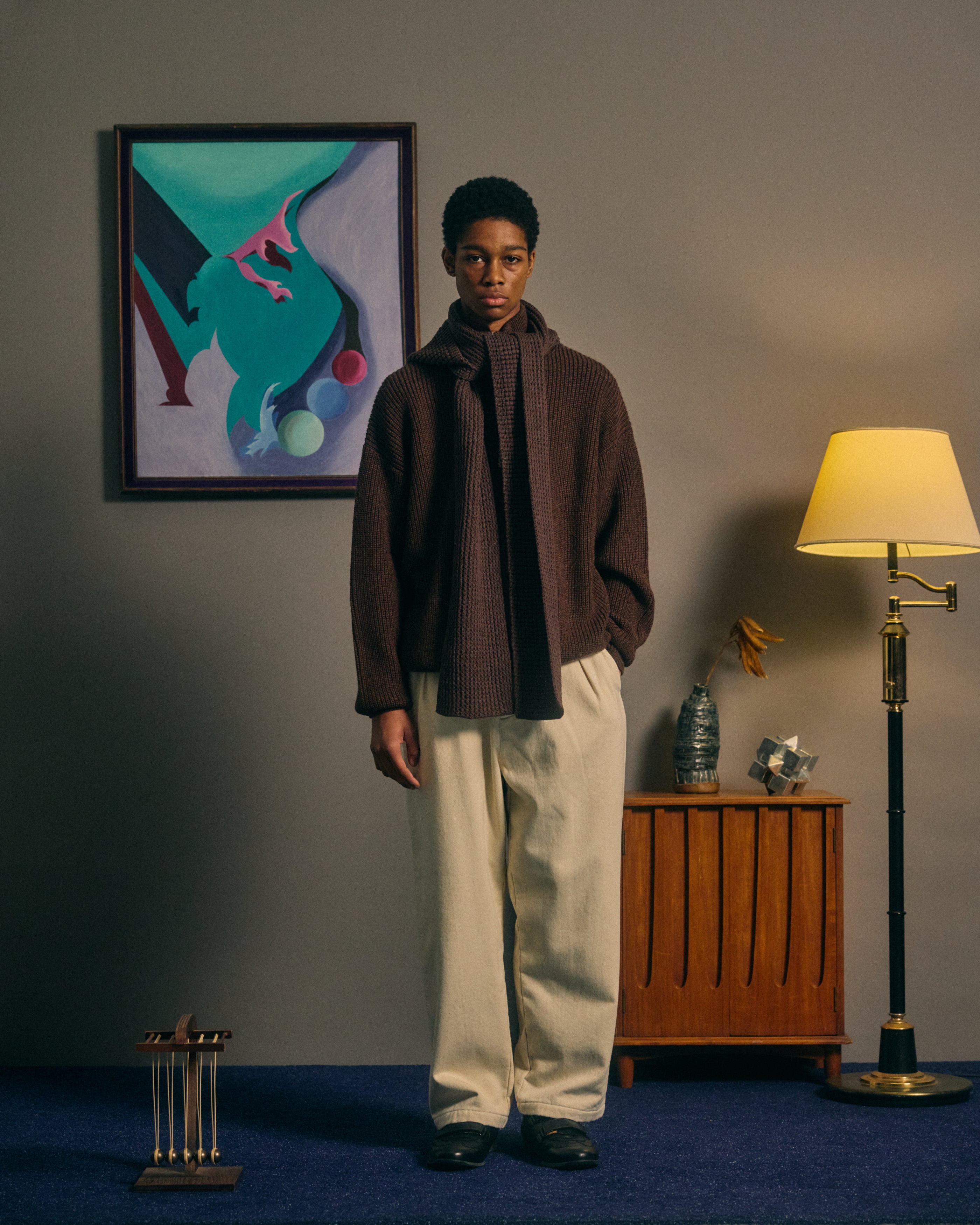 WAFFLE HOOD SCARF｜BROWN