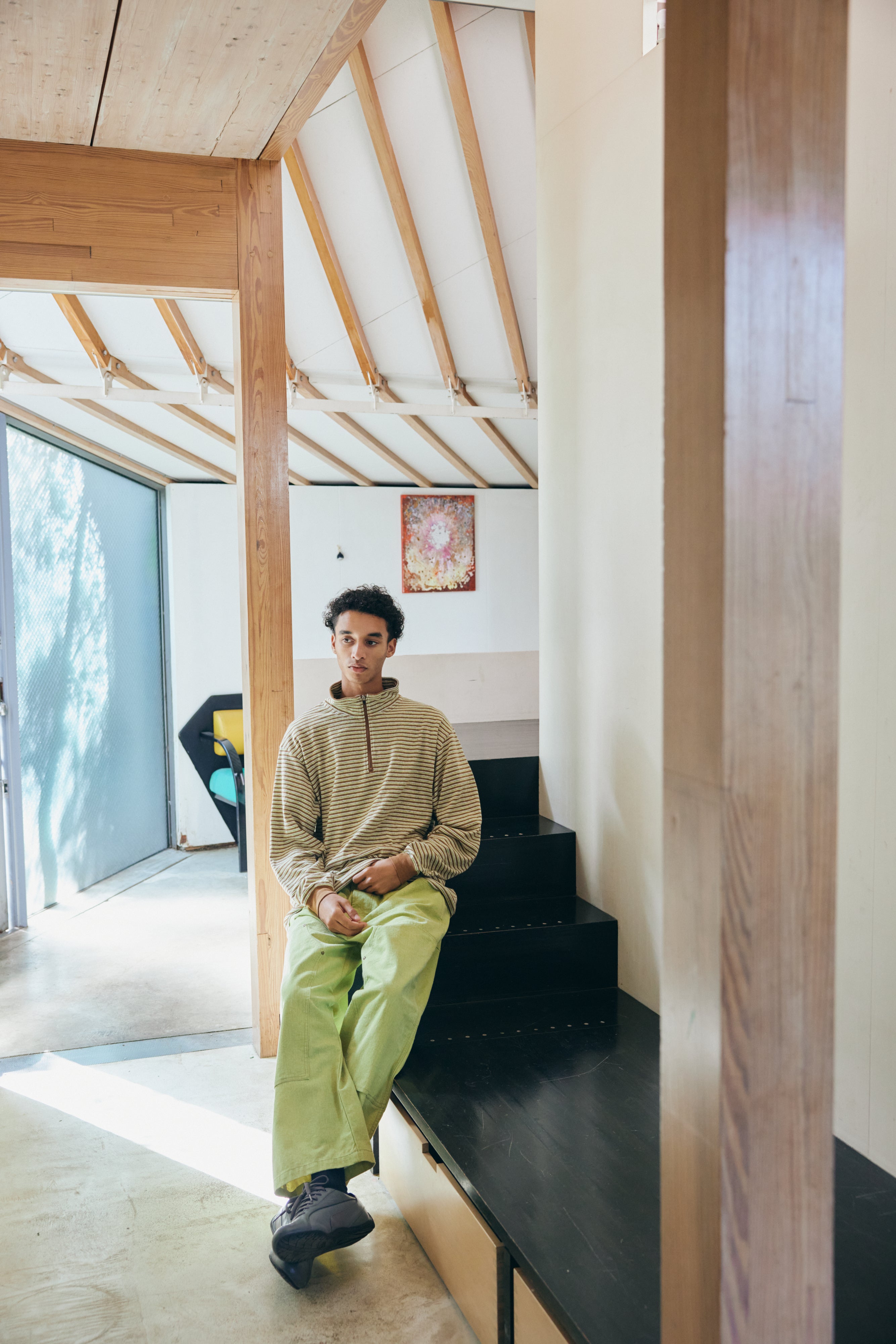 MULTI BORDER L/S STAND ZIP｜YELLOW