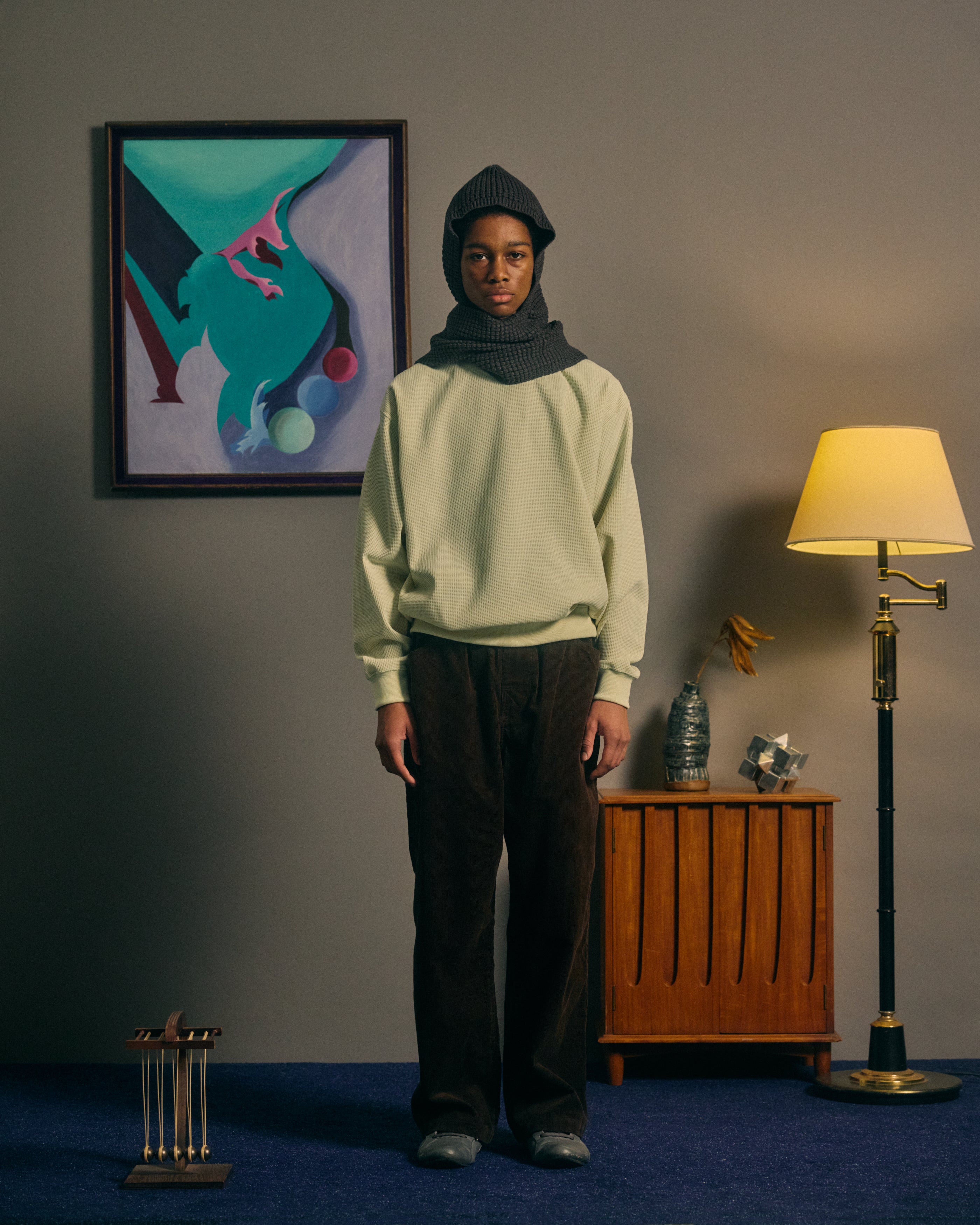 WAFFLE HOOD SCARF｜CHARCOAL