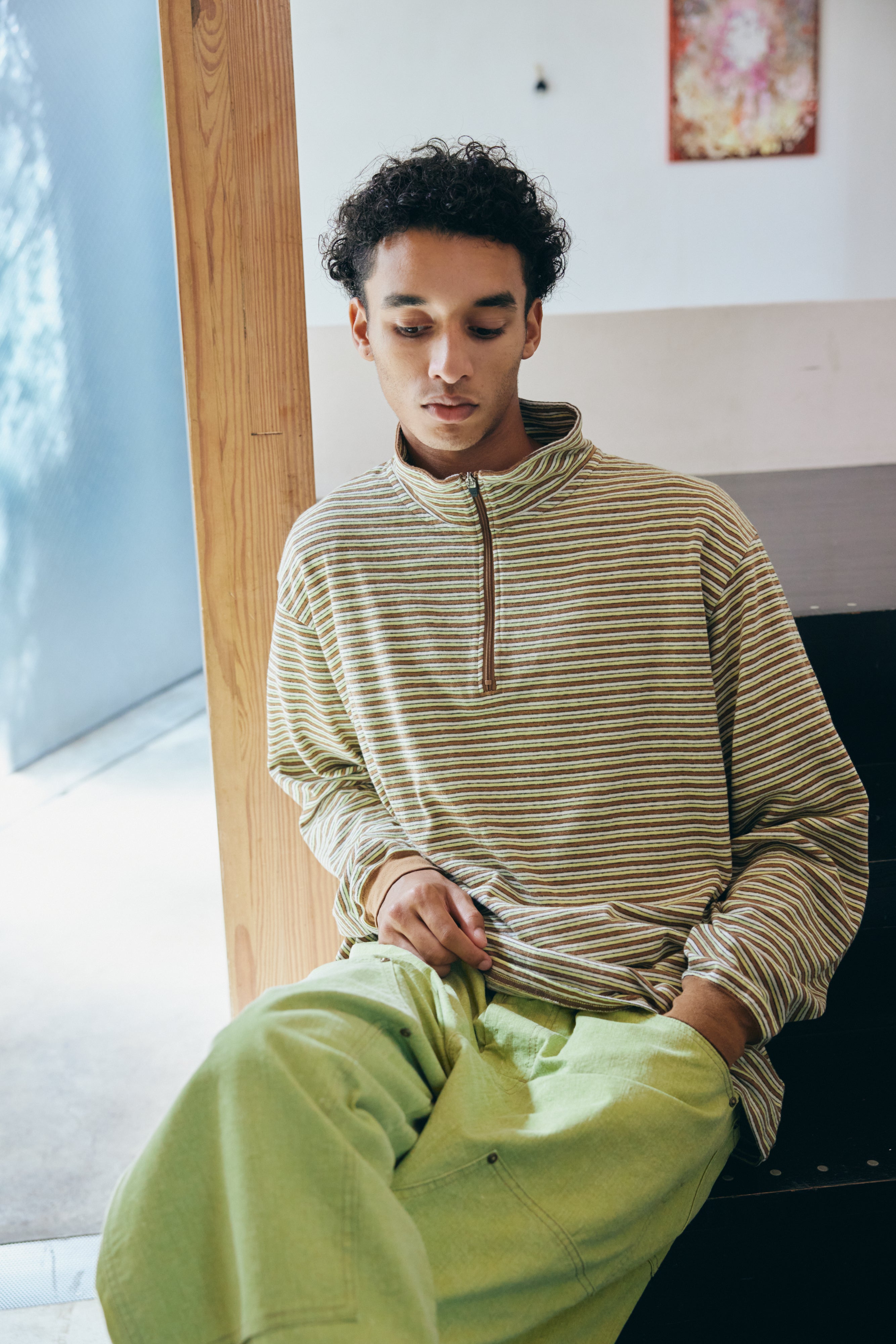 MULTI BORDER L/S STAND ZIP｜YELLOW